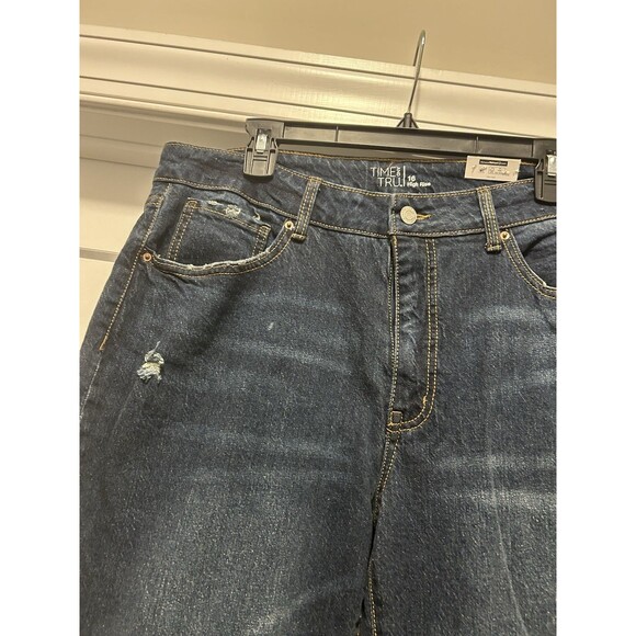 Time and Tru Straight Crop Jean Womens Sz 16 Distressed High Rise Dark Wash NWT - Picture 3 of 7